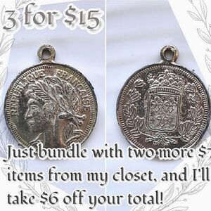 Vtg French coin replica necklace pendant
